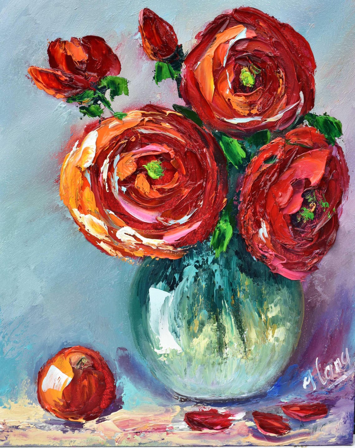 Rose Original Art Flower Still Life Art Palette Knife Art Roses Flowers Art Floral Impasto Art Pink Flower Original Roses Kitchen Painting