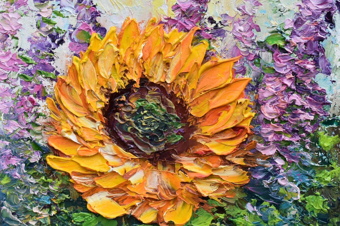 Sunflower Artwork Sunflowers Painting Small Original Art Miniature Painting Impasto Oil Painting Orange Flowers Floral Artwork Palette Knife - Image 4