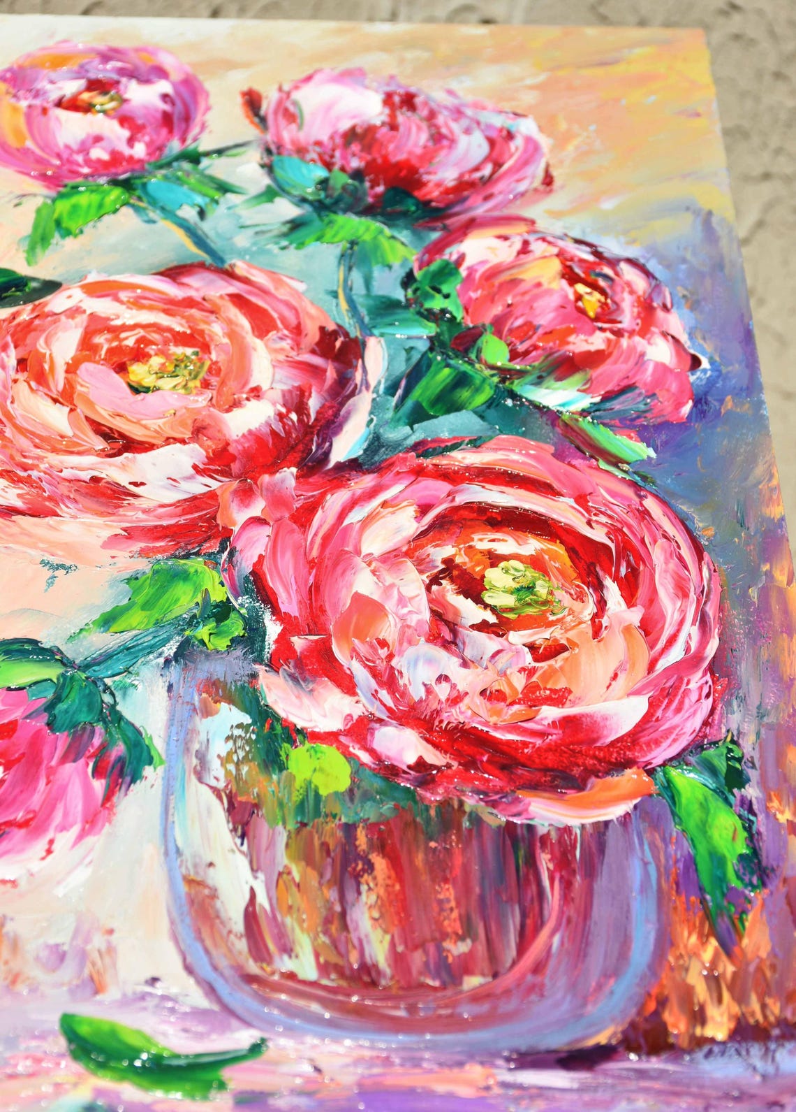 Peonies Painting Red Flower Painting Peonies Art Impasto Original Palette Knife Art Peony Art Flower Oil Painting Peonies Bouquet Art Meadow - Image 5