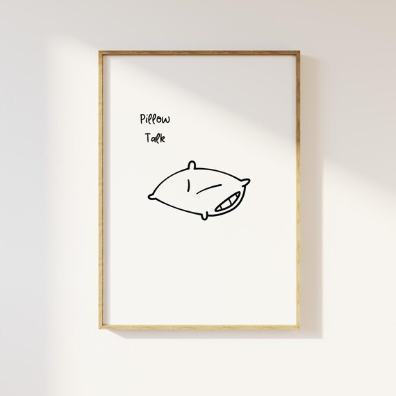 Pillow Talk Art Print Minimalist Bedroom Decor Quirky Sleep Illustration Modern Wall Art Funny