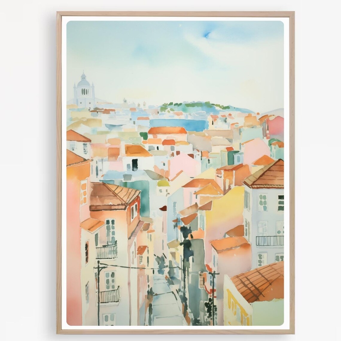 Lisbon Rooftop Hillside Watercolor City Painting Portugal Poster - Image 4