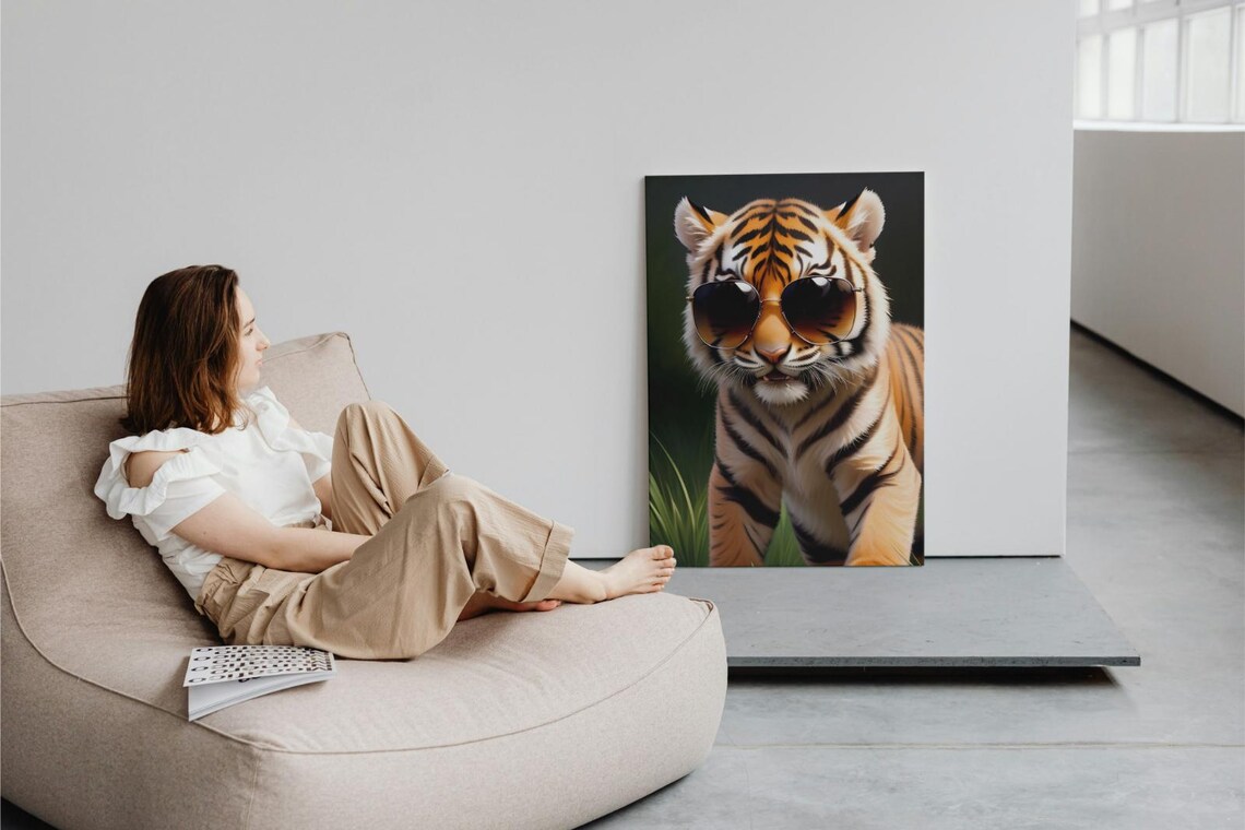Baby Tiger Cub Wearing Aviator Sunglasses Cool Jungle Cat Wall Art Poster - Image 3