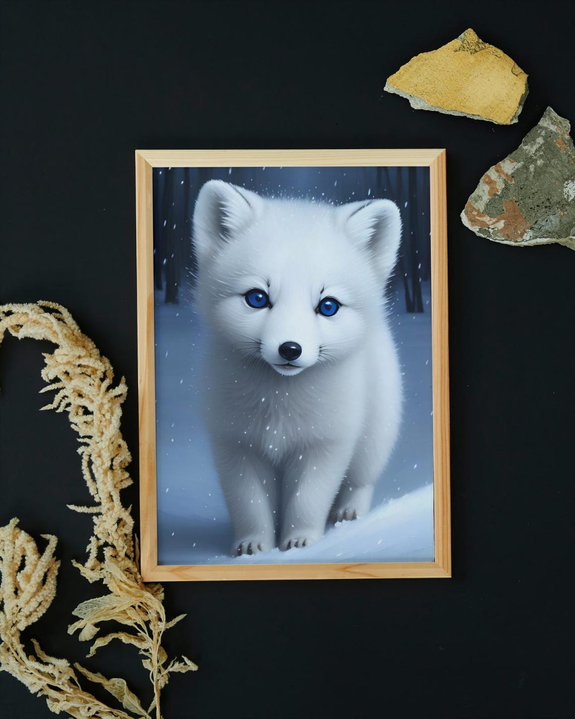Baby Arctic Fox Wall Art Home Decor Cute Animal Painting Living Room Art