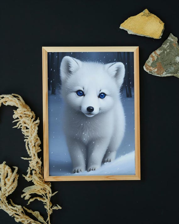 Baby Arctic Fox Wall Art Home Decor Cute Animal Painting Living Room Art