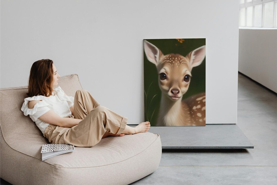 Cute Baby Deer Fawn Big Brown Eyes Woodland Forest Portrait Poster - Image 3