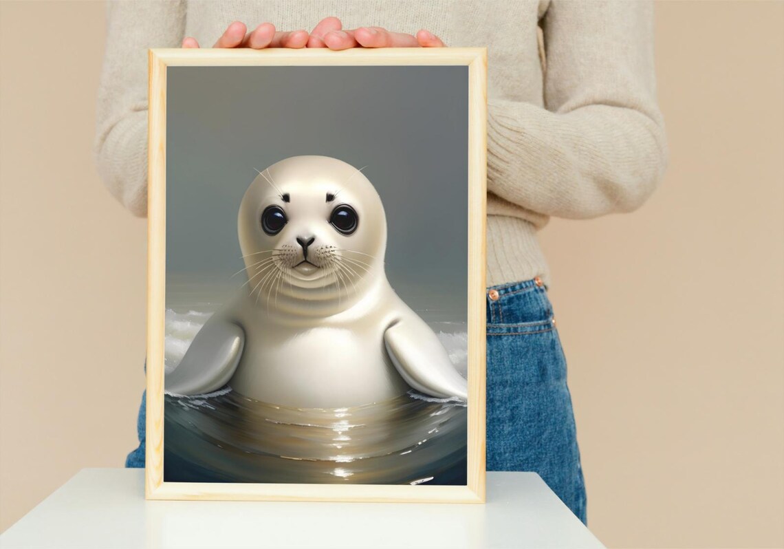Adorable Baby Seal Pup Silky White Fur Big Dark Eyes Ocean Poster - Image 5