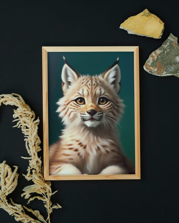 Baby Lynx Wall Art Home Decor Cute Animal Painting Living Room Art