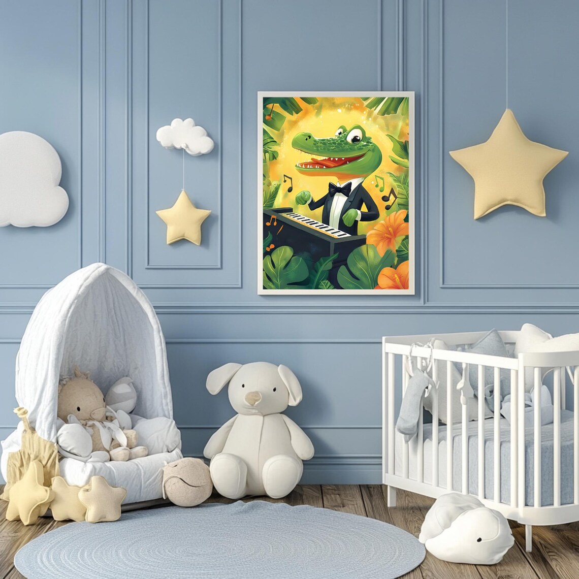 Funny Crocodile Pianist Tuxedo Bow Tie Jungle Music Notes Poster - Image 3