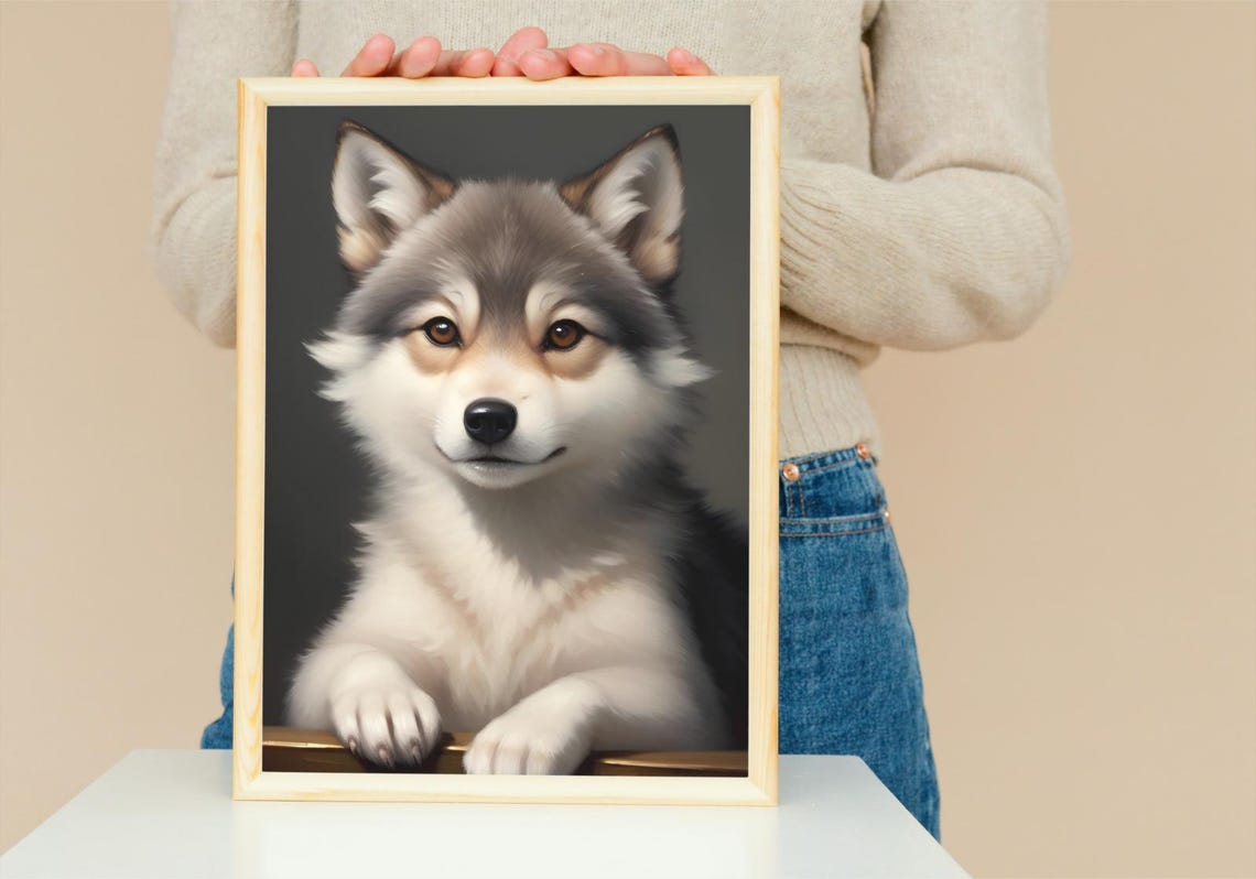 Baby Wolf Wall Art Home Decor Cute Animal Painting Living Room Art - Image 5
