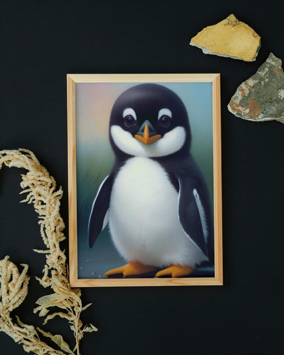 Baby Penguin Wall Art Home Decor Cute Animal Painting Living Room Art