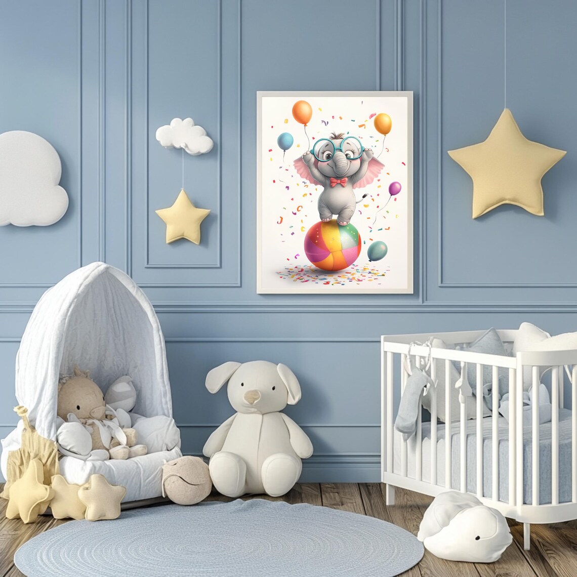 Cute Baby Elephant Glasses Bow Tie Rainbow Circus Ball Party Poster - Image 3