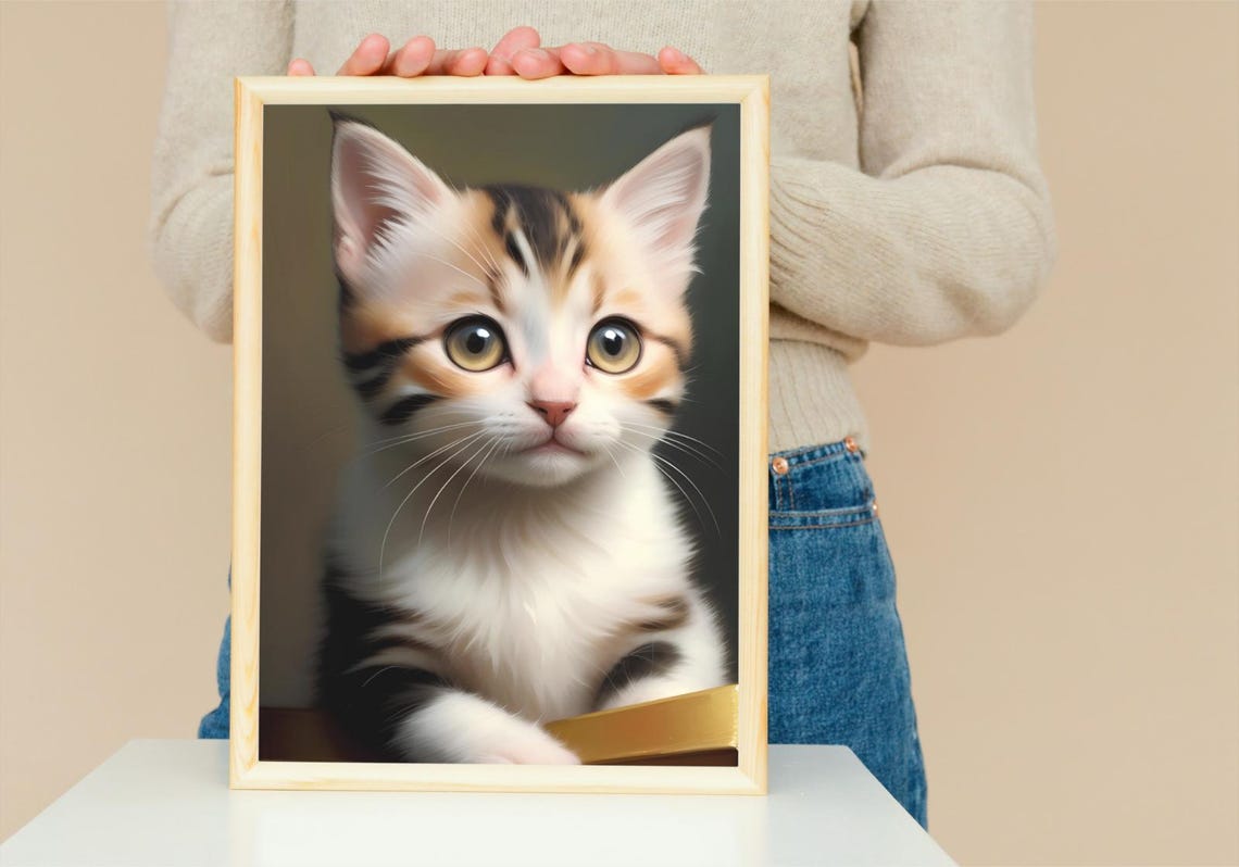 Baby Kitten Wall Art Home Decor Cute Animal Painting Living Room Art - Image 5
