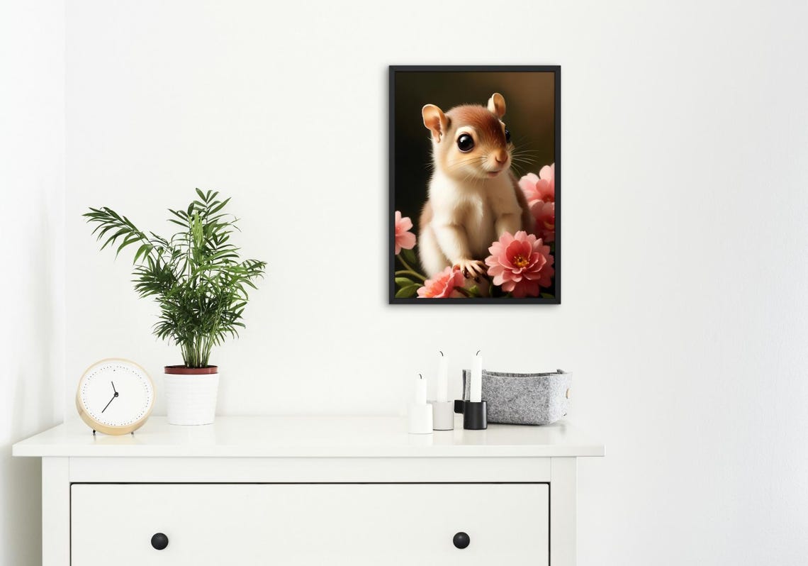 Baby Squirrel Wall Art Home Decor Cute Animal Painting Living Room Art - Image 4