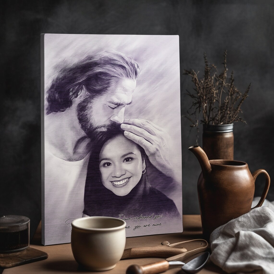 Jesus Blessing a Young Woman Lavender Pencil Restored Photo Art Poster - Image 5