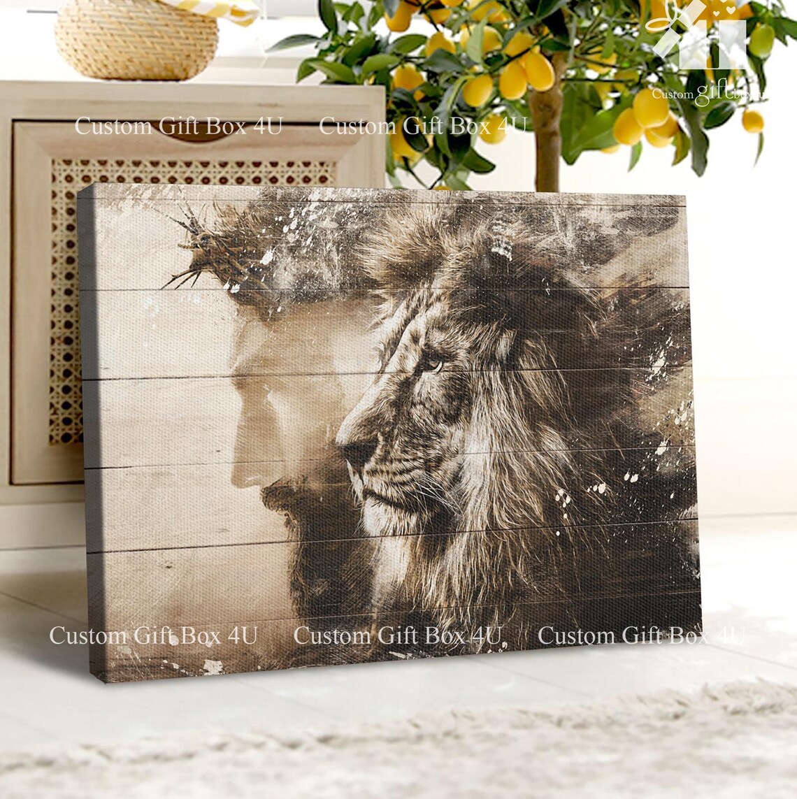 Lion Of Judah Double Exposure Jesus Whitewash Wood Faith Poster - Image 6