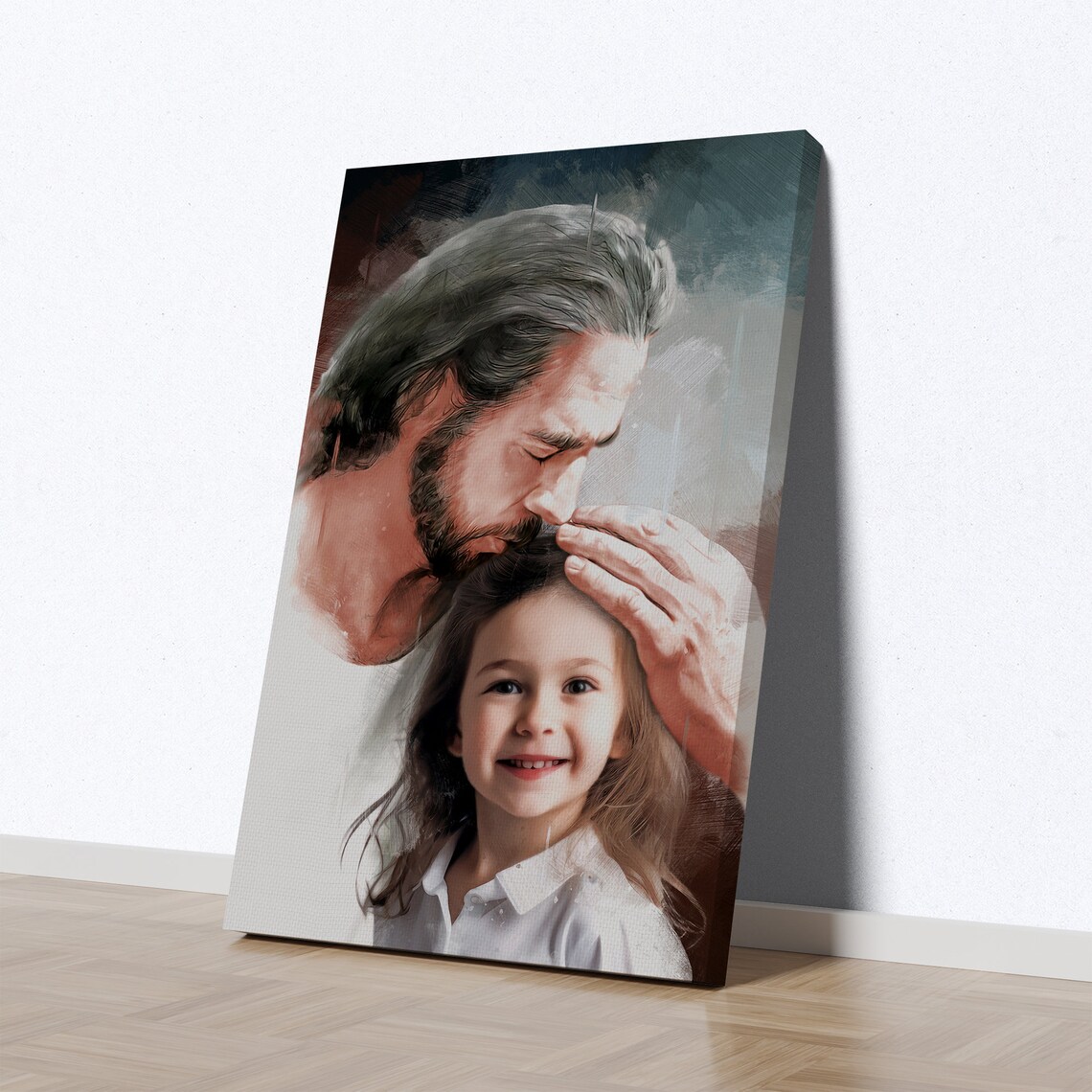 Jesus Blessing Smiling Little Girl Oil Paint Custom Photo Poster - Image 2