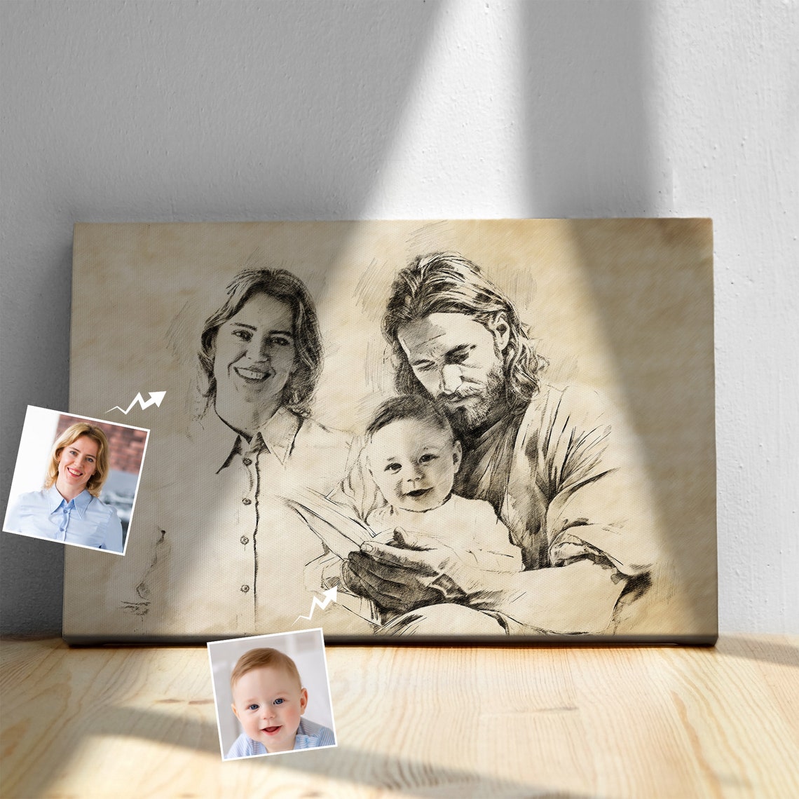 Personalized Your Child Safe In The Arms Of God Child And Mom Jesus Holding Baby Pencil Sketch Christ And Baby Christian Art