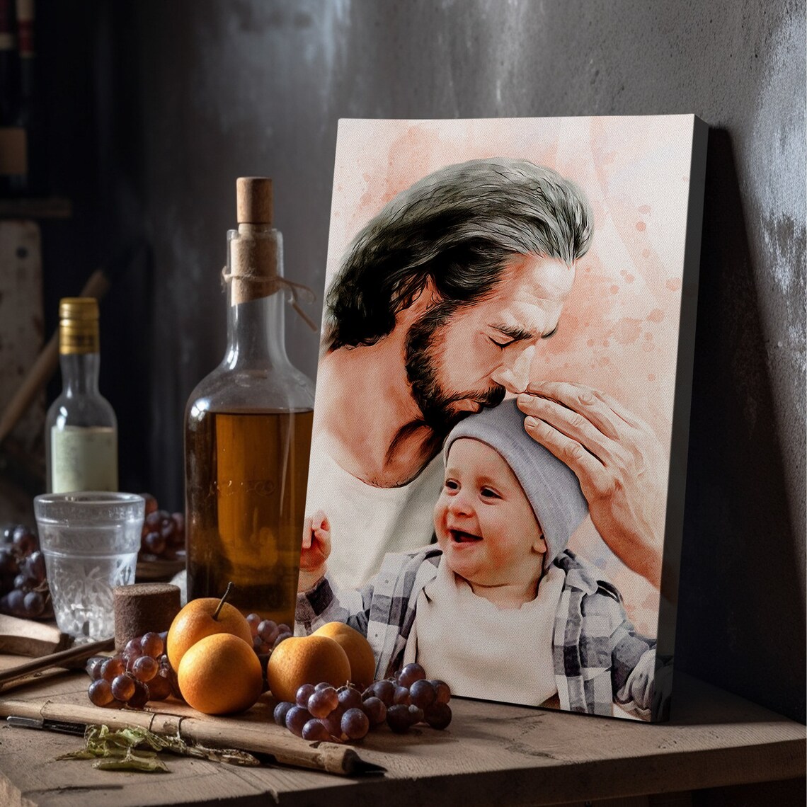 Jesus Blessing a Smiling Girl Soft Watercolor Personalized Memorial Poster - Image 2