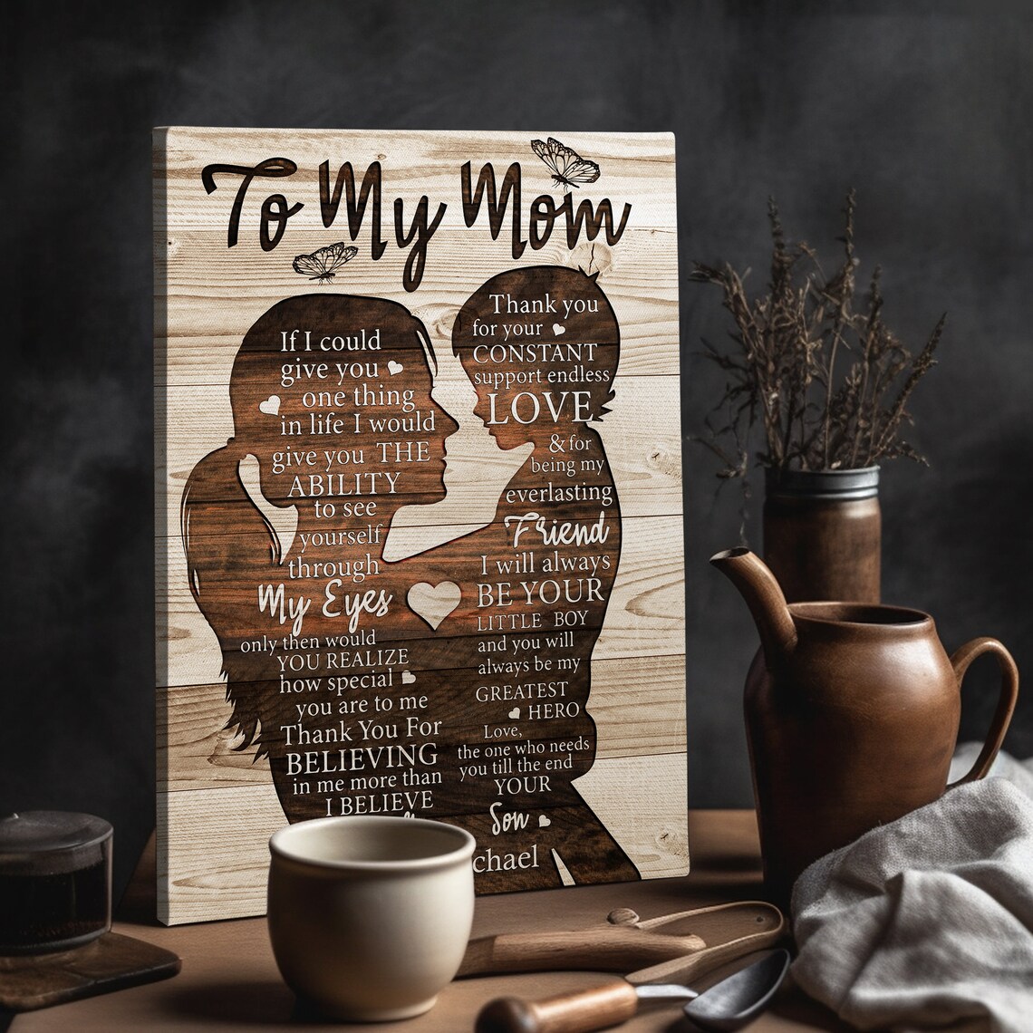 To My Mom From Son Mother and Child Silhouette Custom Name Poster - Image 2
