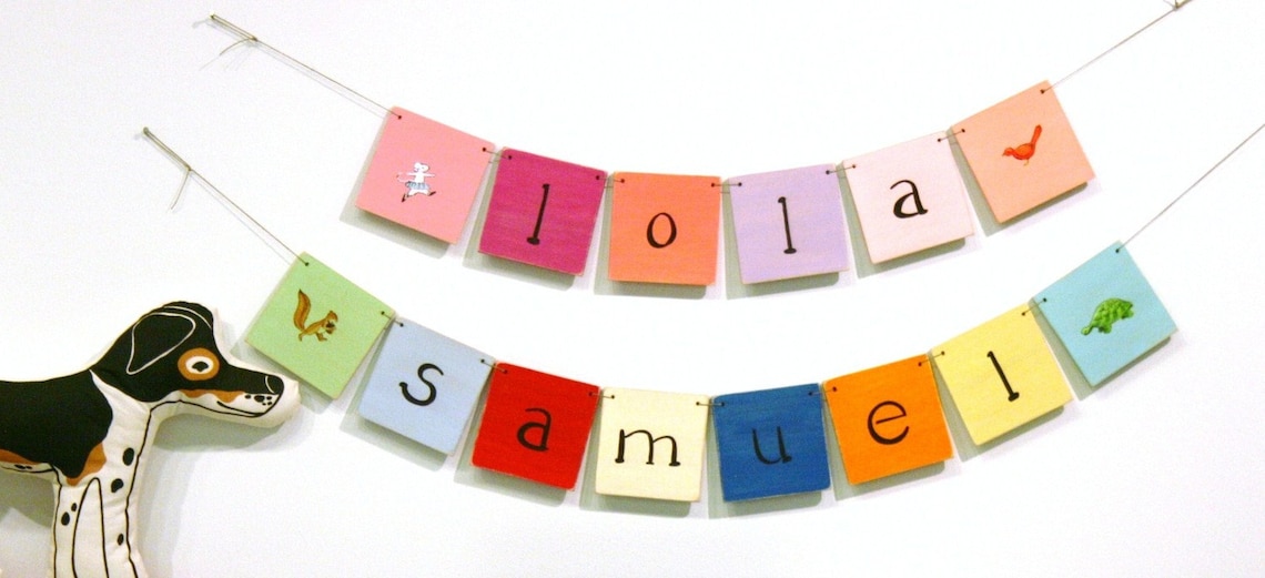 Colorful Wooden Name Letter Banners Kids Room Garland Art Poster