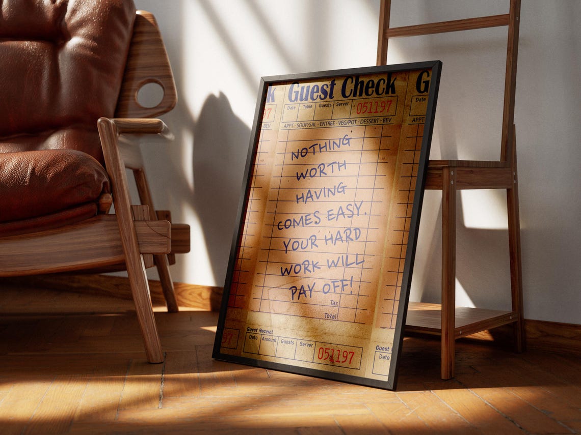 Vintage Restaurant Guest Check Hard Work Quote Motivational Poster - Image 3