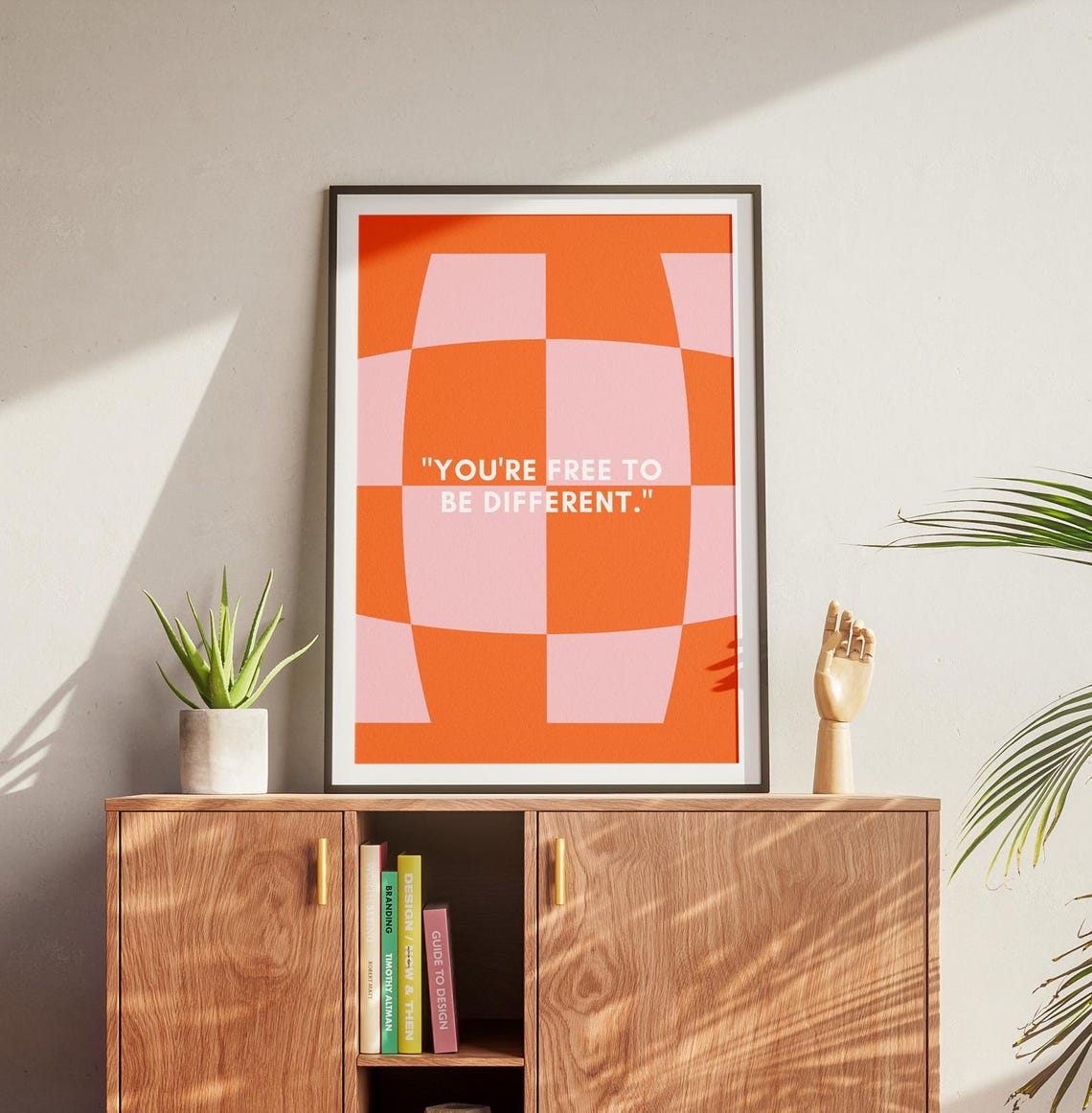 Retro Geometric Pattern Print Youre Free To Be Different Quote 70s Inspired Art Groovy Decor Bold Color Pattern Self Expression Decor - Image 2