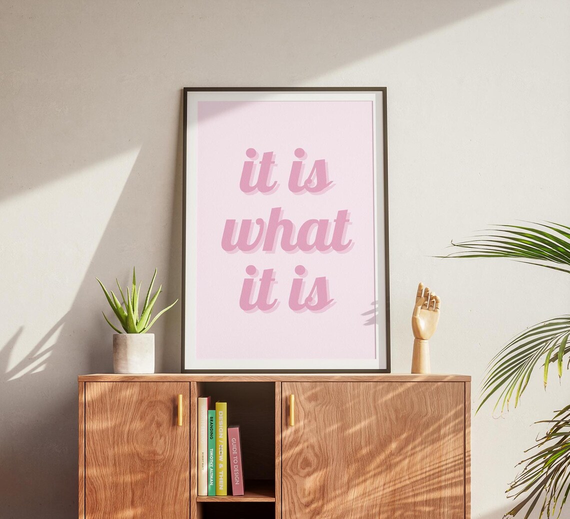 It Is What It Is Art Pink Typography Simple Quote Minimalist Wall Decor Pink Quote Poster Modern Design Minimalist Wall Art - Image 2
