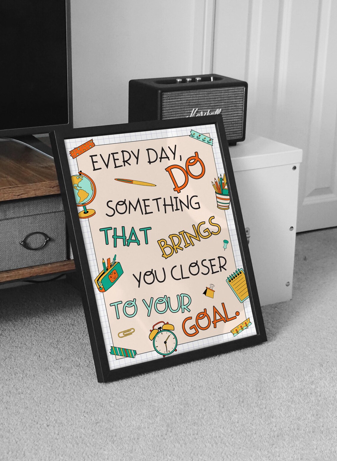 Motivational Doodle Print Closer To Your Goal Quote Goal Oriented Art Encouragement Poster Educational Wall Art Artistic Typography - Image 3