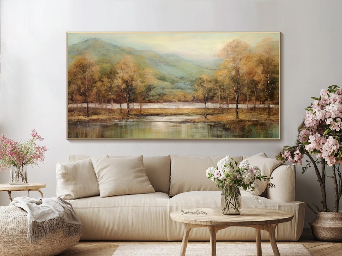 Golden Autumn Lake With Mountain Reflections Serene Landscape Print - Image 2