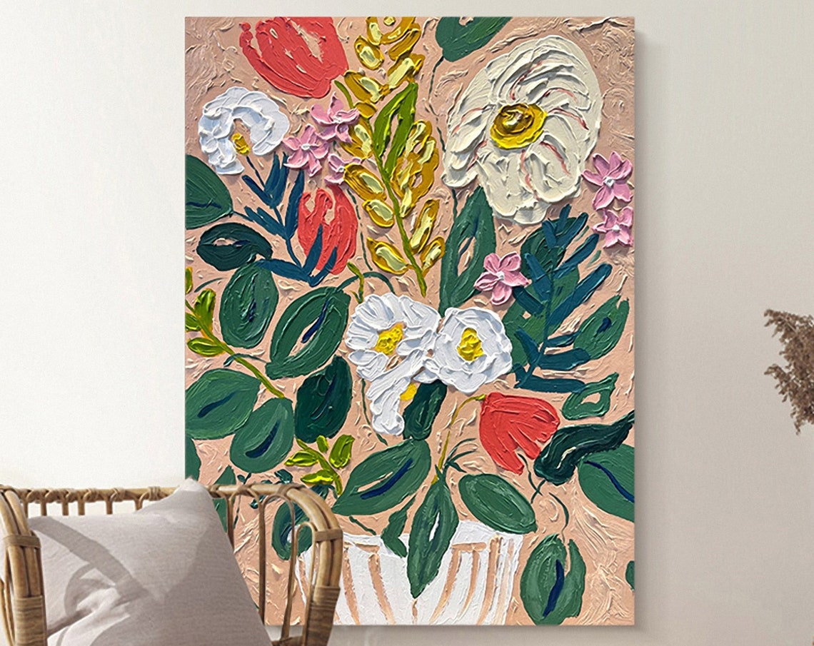 White And Coral Flower Bouquet Vase With Green Leaves Art Poster - Image 6