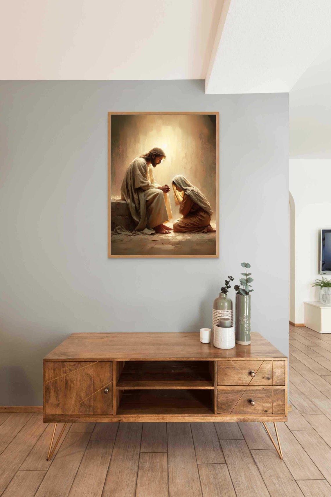 Jesus And Woman Christian Wall Art Jesus With Girl Jesus Wall Art Lds Prints Bible Painting Jesus Heals A Woman Jesus Christ Painting - Image 3