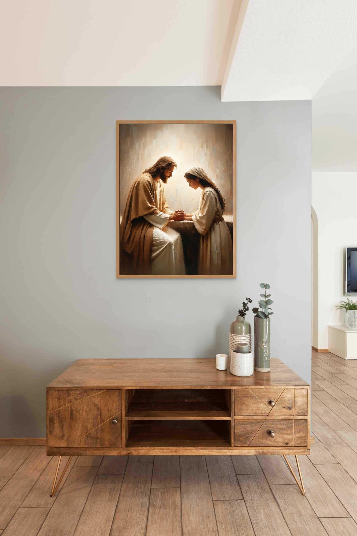 Jesus Holding Hands Praying Woman Tender Faith Painting Poster - Image 3
