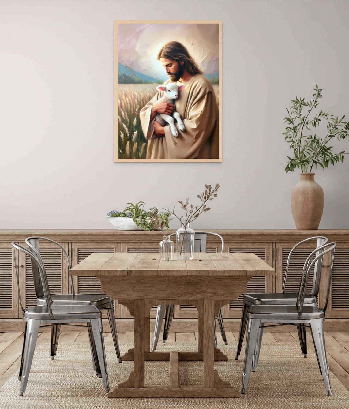 Jesus Holding White Lamb In Wheat Field Good Shepherd Painting Poster - Image 5