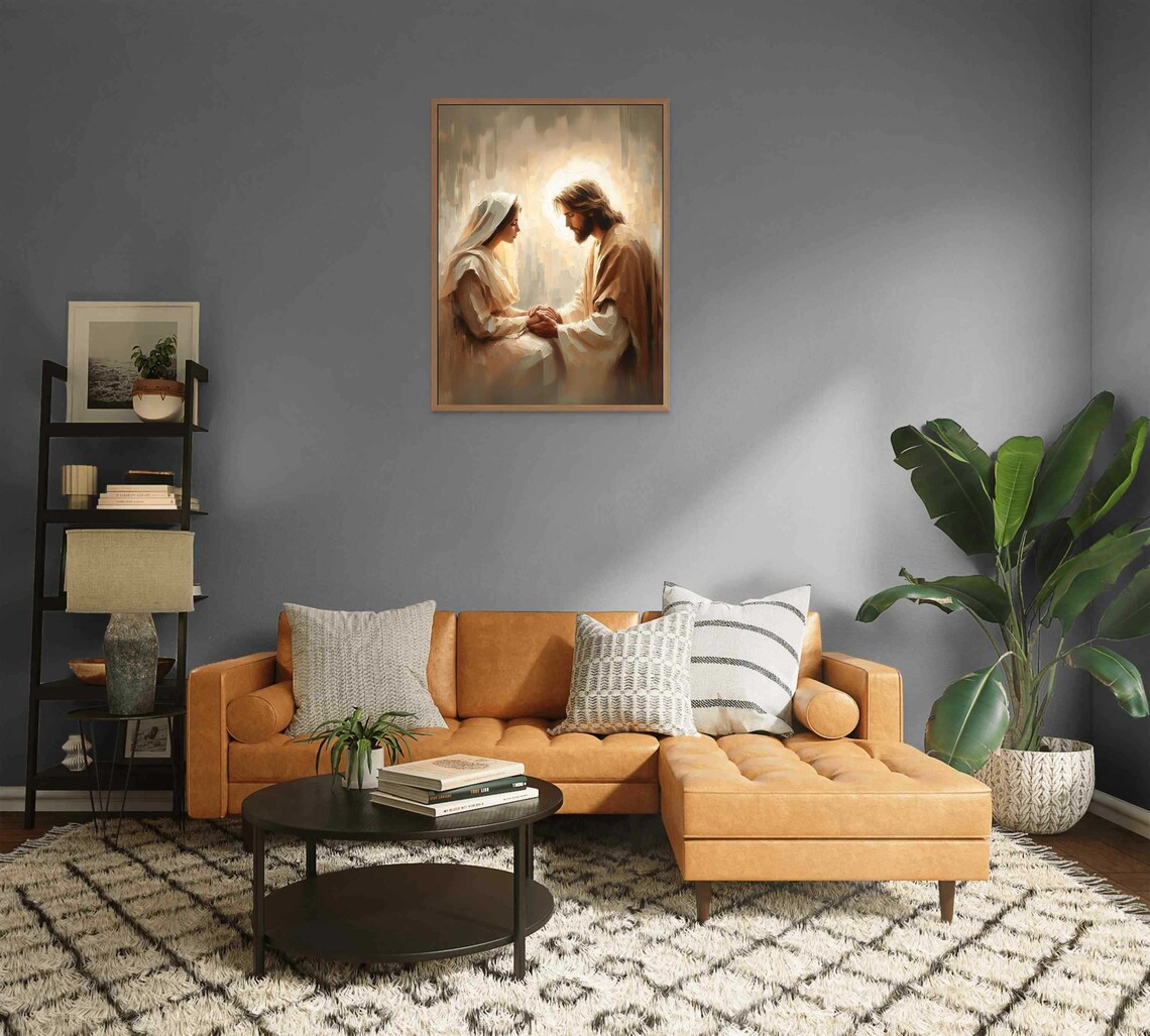 Jesus And Veiled Woman Seated Together Holding Hands In Prayer Poster - Image 2