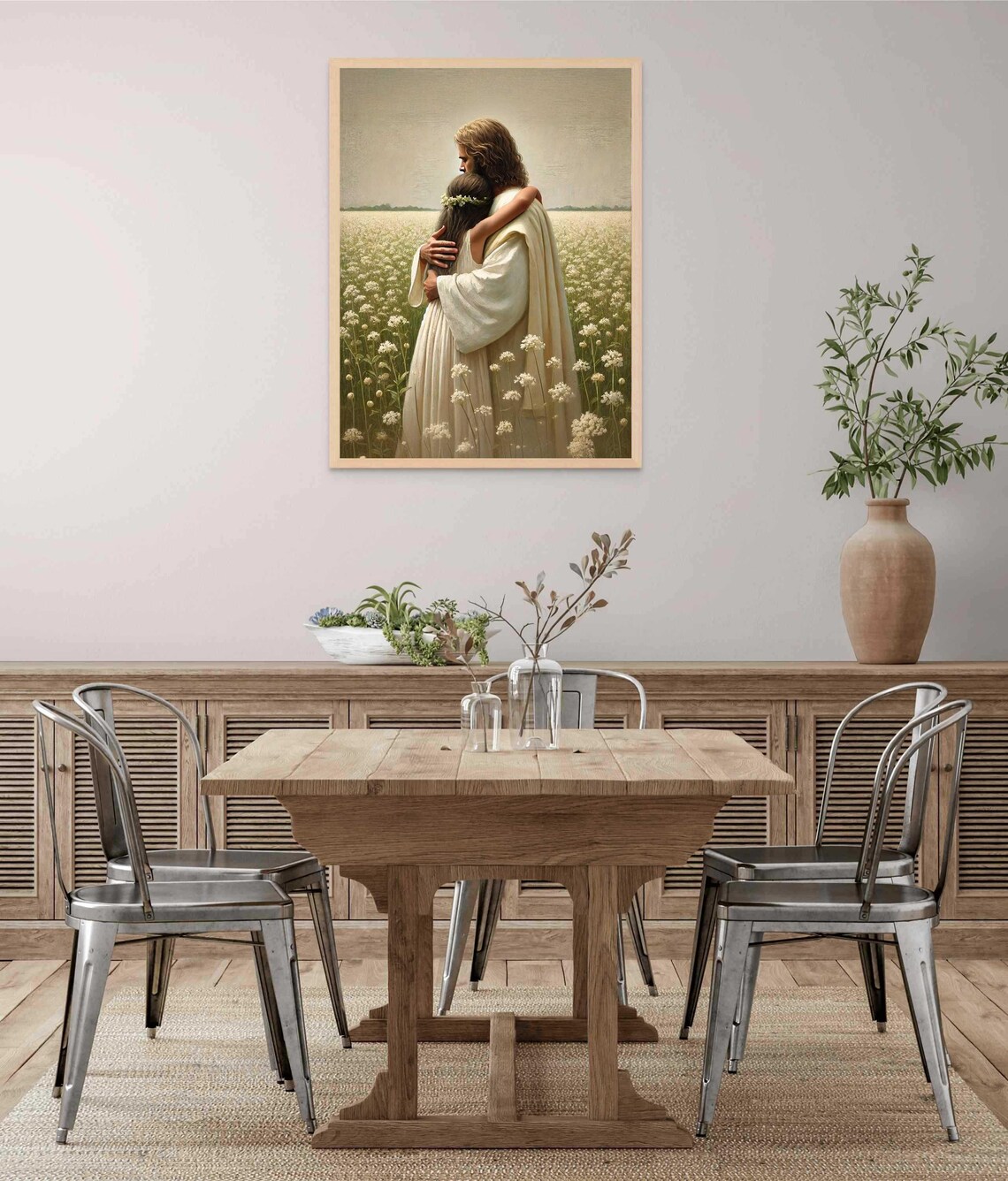 Jesus Holding Girl With Flower Crown In Field Of White Blossoms Poster - Image 5
