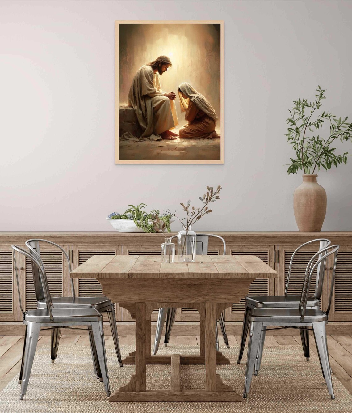 Jesus Praying Beside Kneeling Woman In Soft Golden Light Faith Poster - Image 6