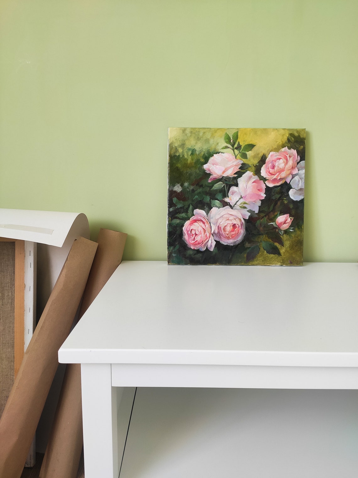 Blush Pink Roses in Bloom Painterly Floral Still Life Poster - Image 3