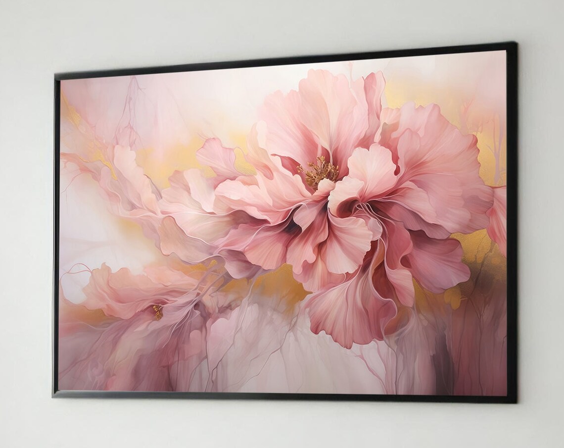 Soft Pink Flower Art, Modern Floral Painting