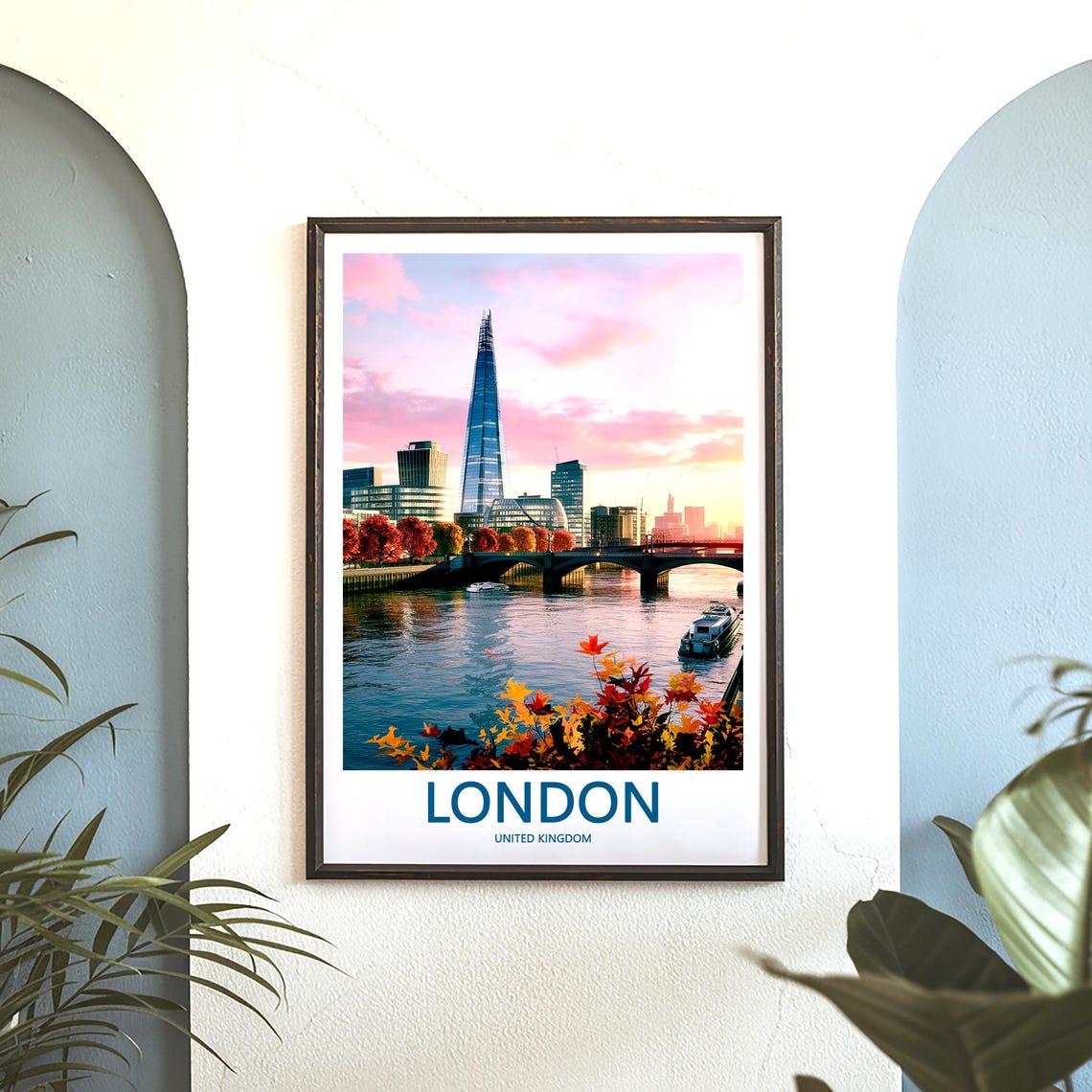 The Shard Under a Pink Dusk Sky by the Thames River Bridge Poster - Image 3