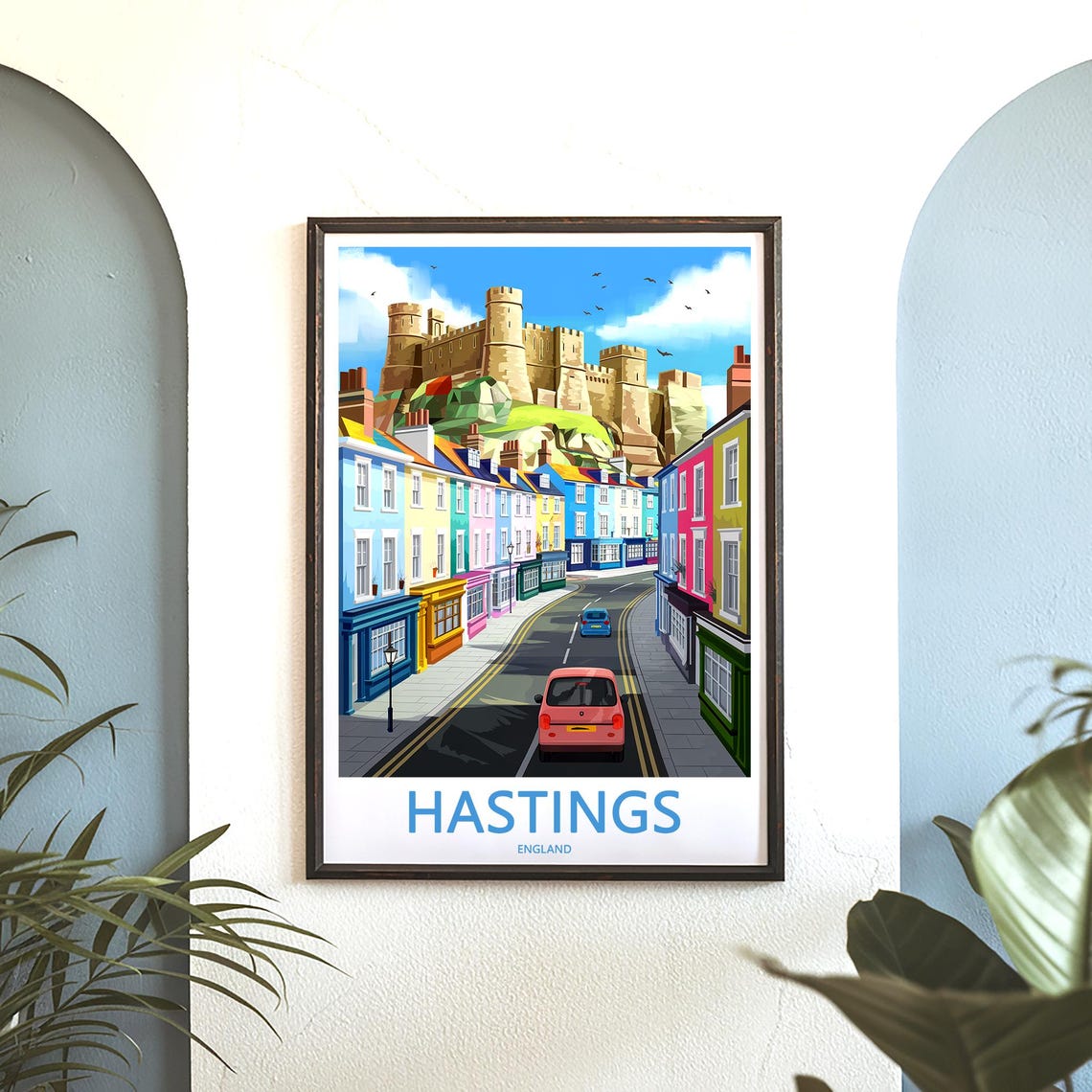 Hastings England Colorful Old Town Street Castle Hill Poster - Image 3