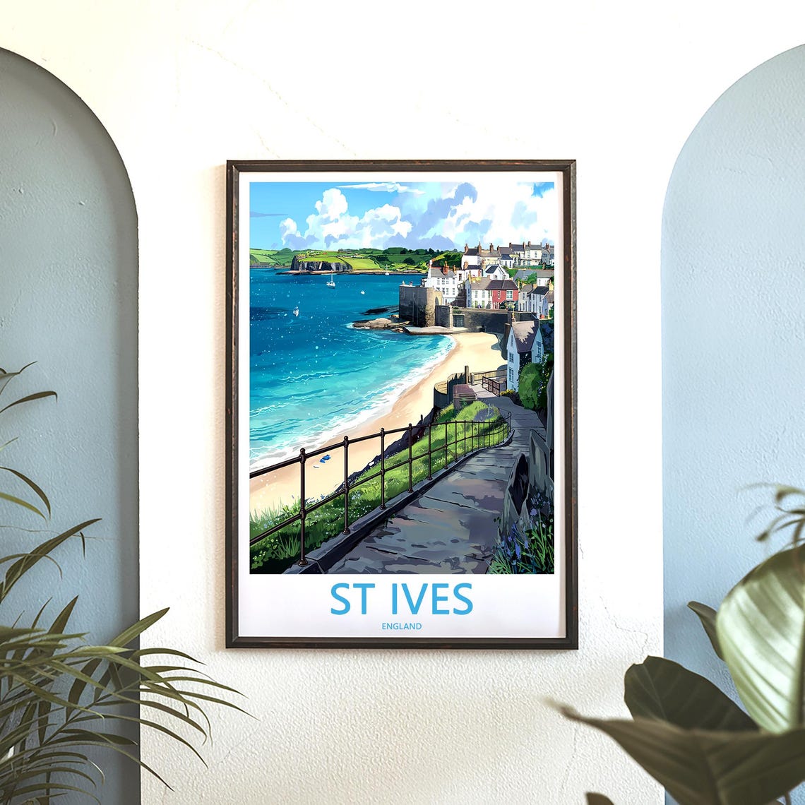 St Ives England Winding Cliffside Path Above Seaside Town Poster - Image 3