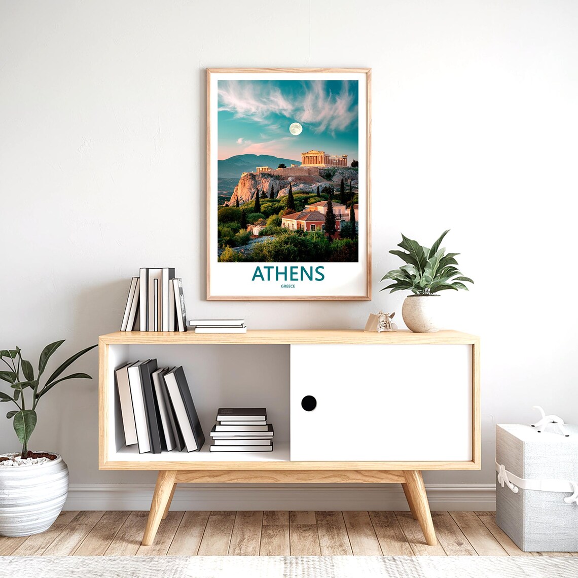 Athens Acropolis Under Full Moon in Teal Dusk Sky Photo Poster - Image 2