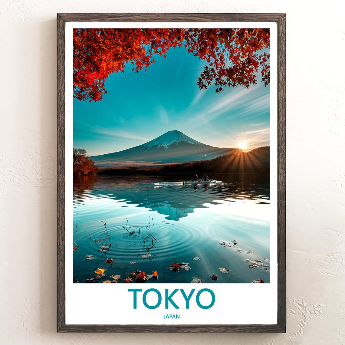 Mount Fuji Reflected in a Sunrise Lake Beneath Crimson Maples Poster