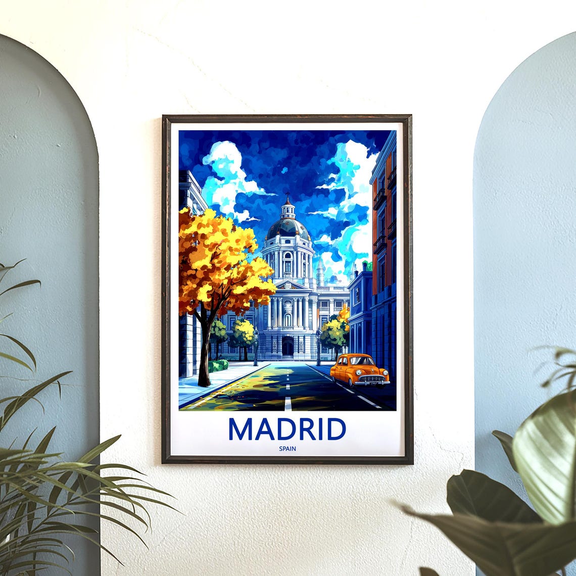 Madrid Palace Night Blue Sky Autumn Trees Orange Classic Car Poster - Image 3