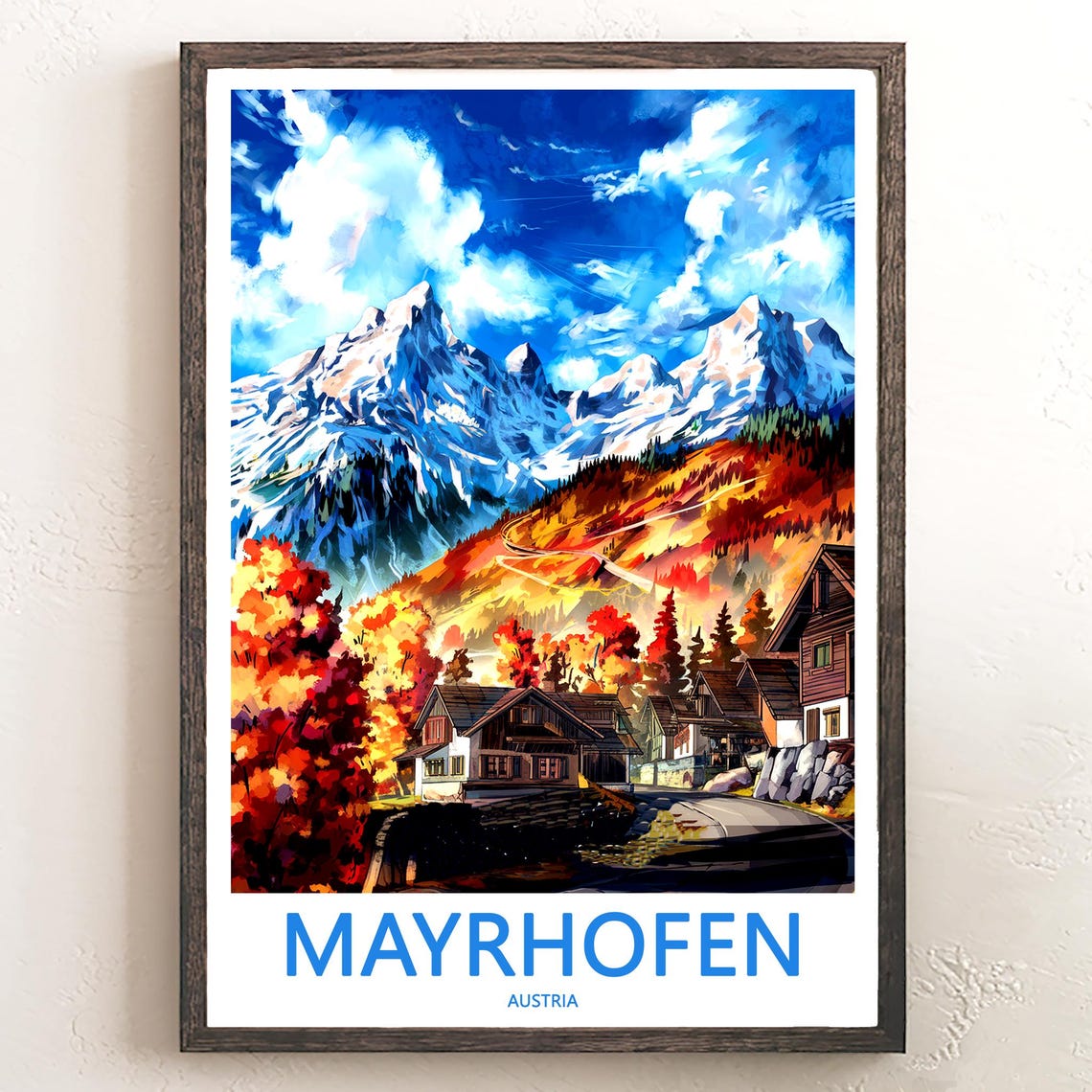 Mayrhofen Austria Fiery Autumn Foliage Below Snow Capped Peaks Poster