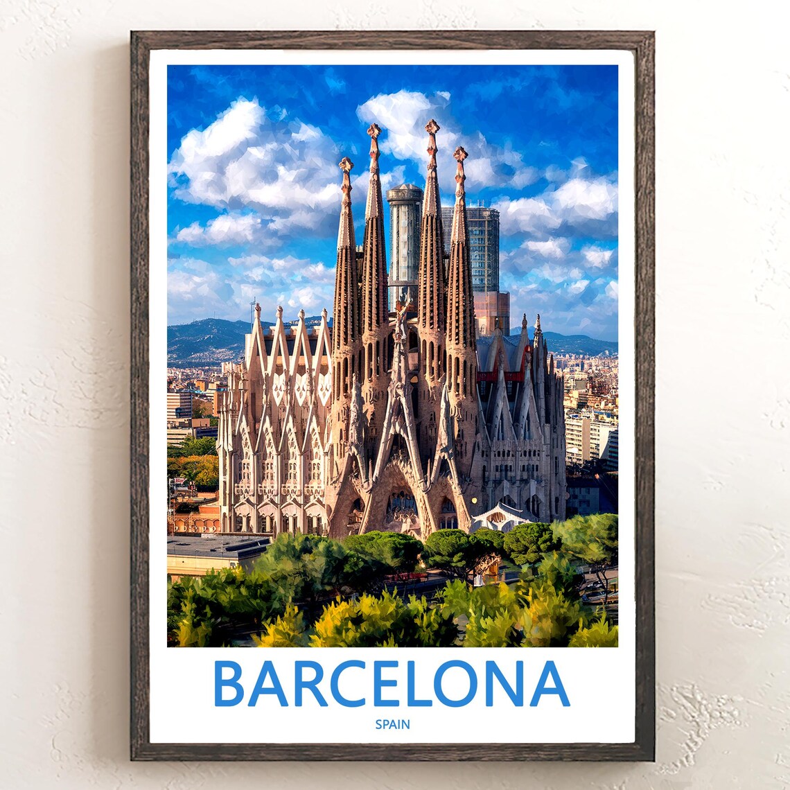 Barcelona Sagrada Familia Elevated View City Skyline Travel Poster