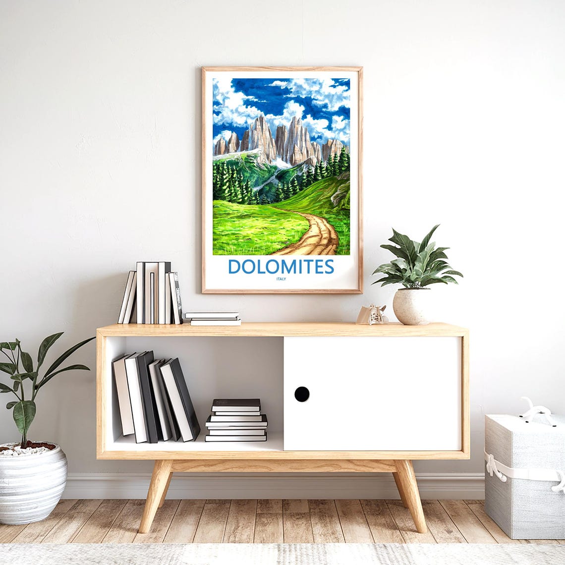 Dolomites Hiking Trail through Green Meadow Italy Travel Poster - Image 2