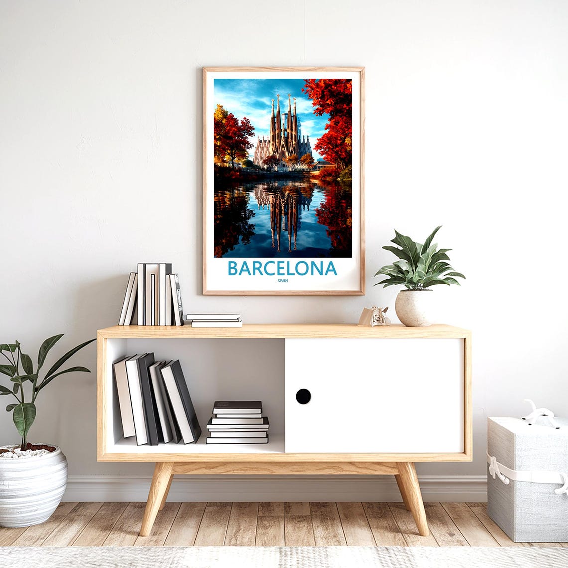 Barcelona Sagrada Familia Autumn Reflection Scenic Travel Poster - Image 2