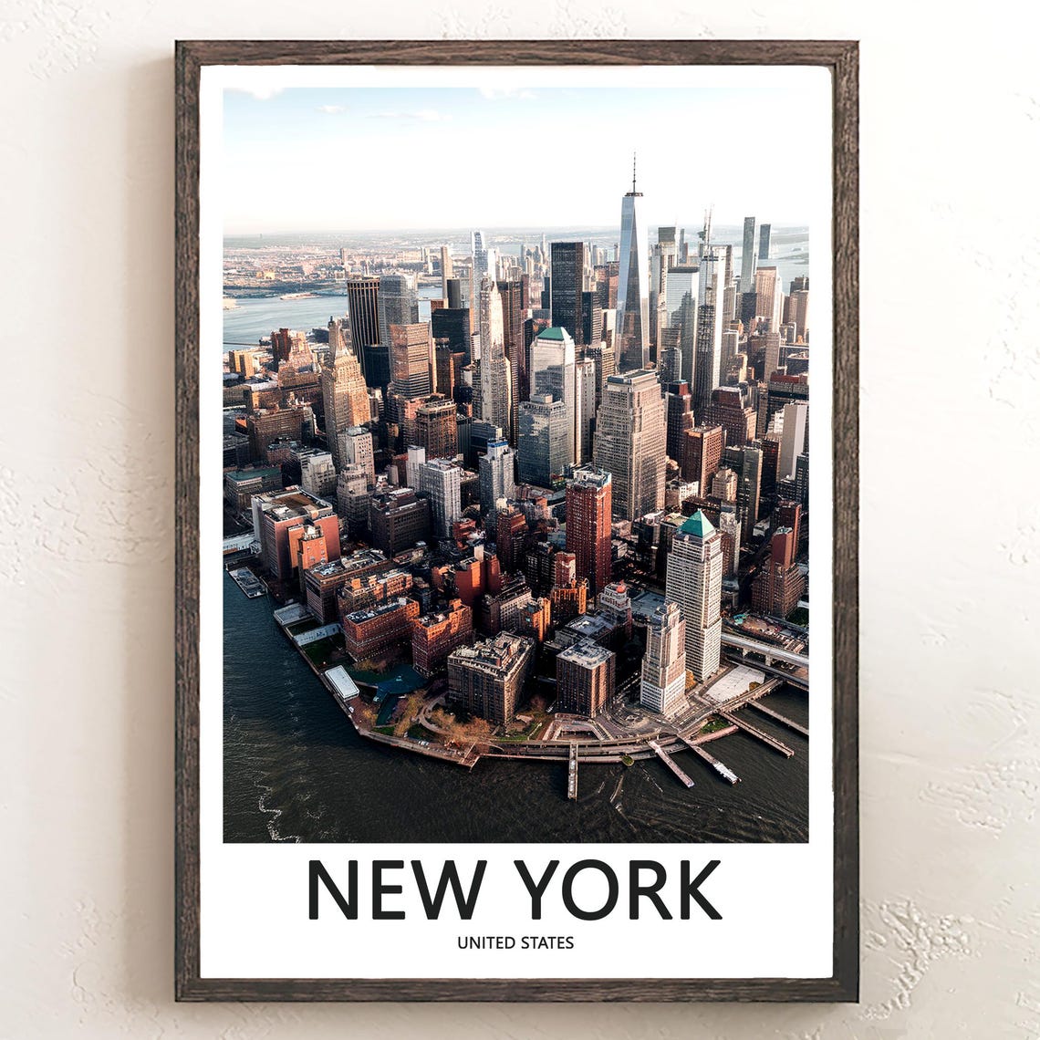 New York Downtown Manhattan Aerial Skyline View Day Travel Poster