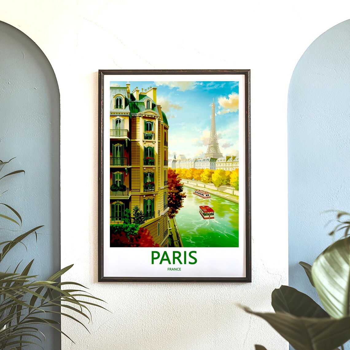 Eiffel Tower Seine Red Tour Boats Autumn Paris France Travel Poster - Image 3